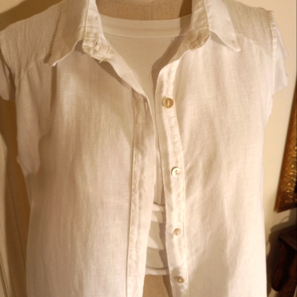 Francesca Bettini Linen Sleeveless Button Up Top SZ Large w/ Sequined detail - Picture 4 of 11